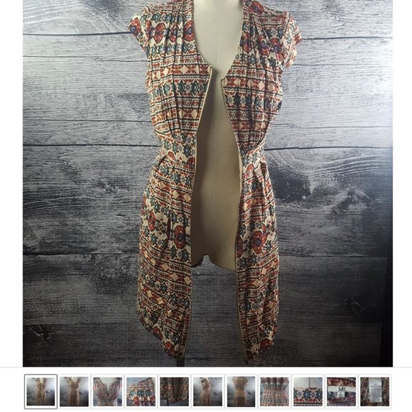 Ya Los Angeles Dress Full Zippered Down Front Ruched Back Cap Sleeve Batik - Picture 2 of 11